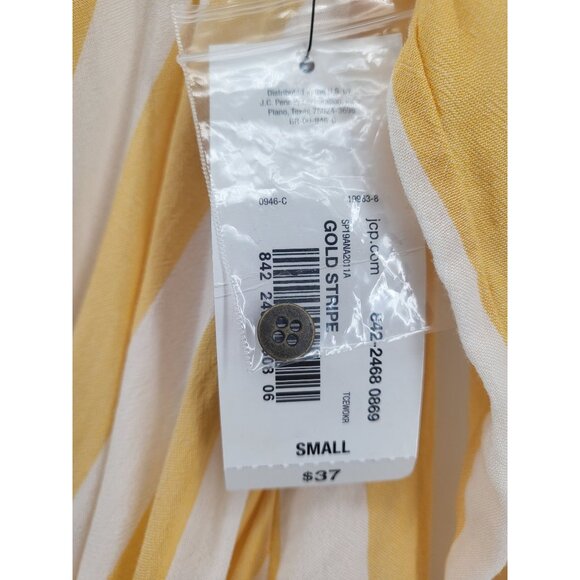 A.N.A Womens Gold Stripe Button-Down Drape Front Blouse Small Rayon Fabric Long - Picture 2 of 8